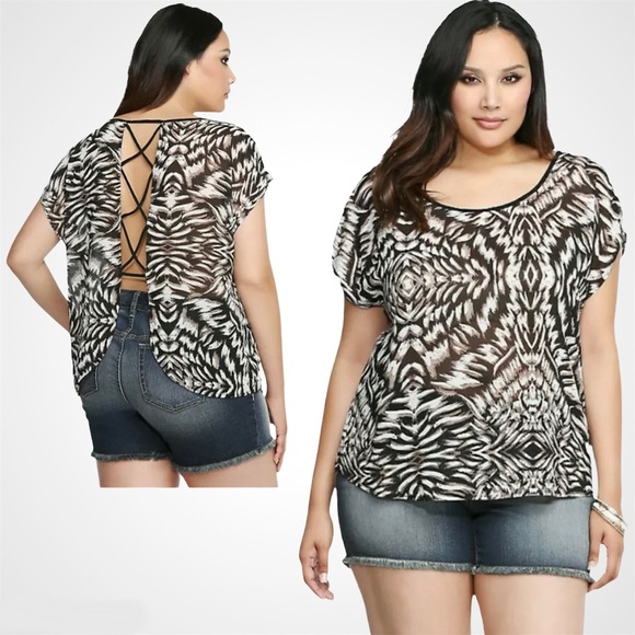 torrid Tops - Torrid Animal Print Criss Cross Back Top Sz 2X